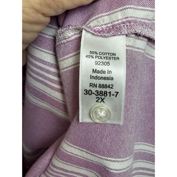 Woman Within Plus Sz 2X Tunic Top 1/4 button Up long sleeve Lavender White - Picture 9 of 13